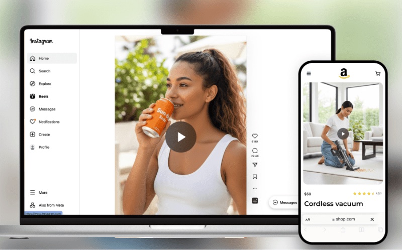 The same video published as an Instagram Reel and on a retail product page